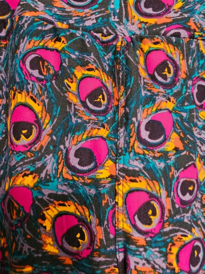 Леггинсы LuLaRoe Peacock design Print один размер розовые зеленые желтые - Изображение 2 из 4
