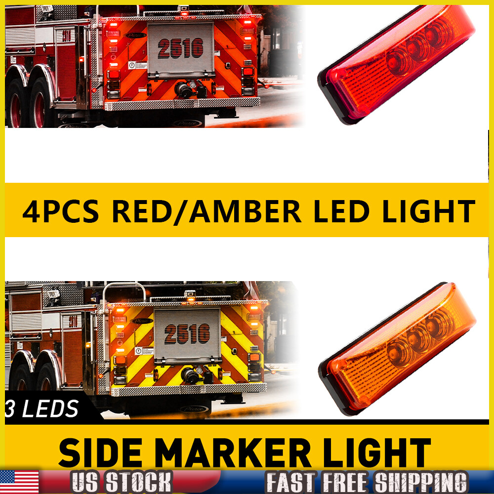 NEW 4X Red/Amber 3-LED Truck Trailer Turn Signal Lights with Side Marker Function – Durable, Bright, and Weather-Resistant for Enhanced Safety and Visibility