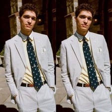 Seersucker Men's Suits Leisure Summer Wedding Groom Tuxedos Party Jacket 2 Pcs