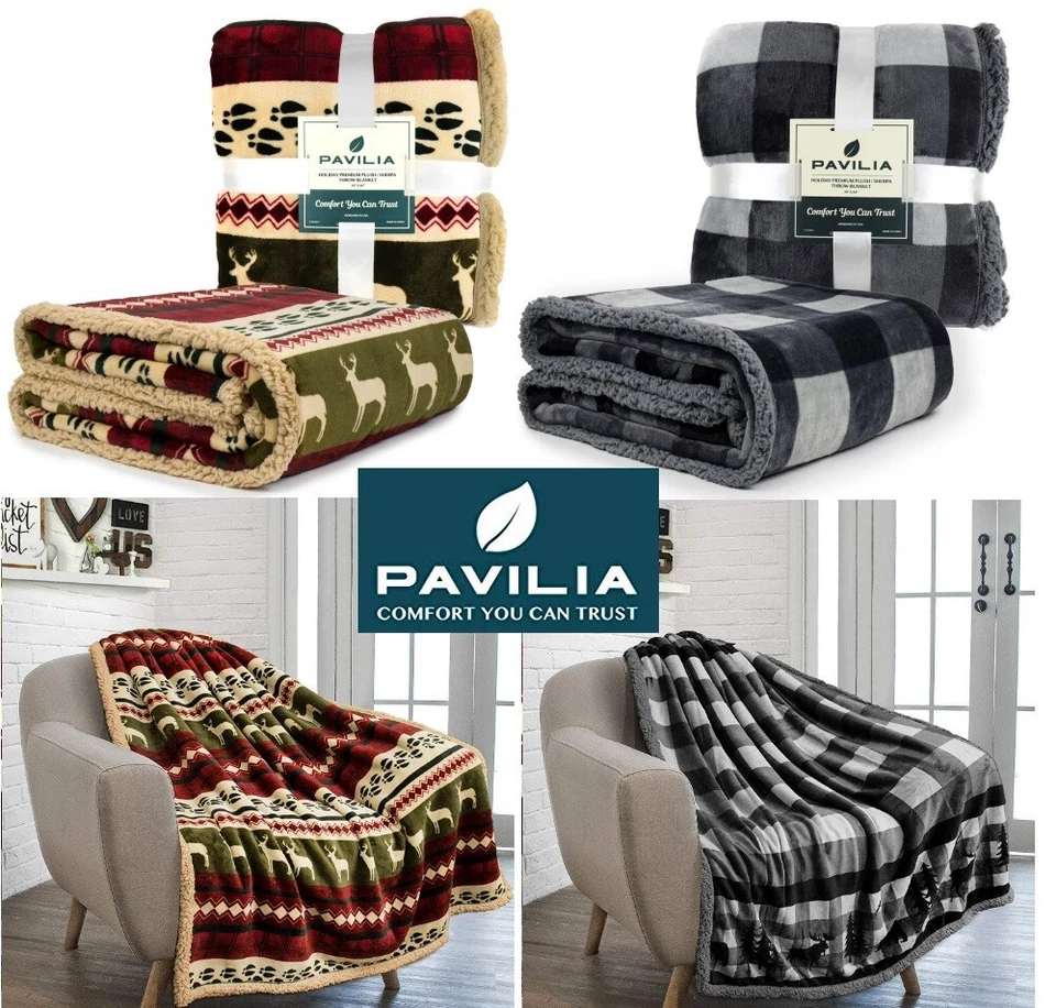 Plaid Sherpa Throw Blanket Fleece Checkered Soft Plush Warm Couch Bed Blanket - Image 3 of 4