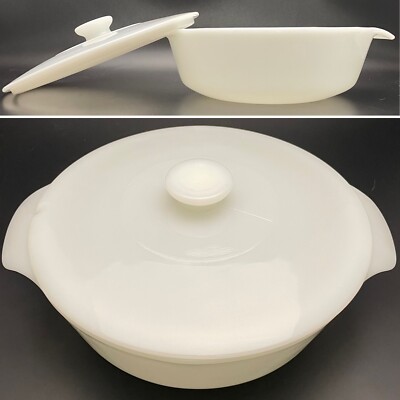 Anchor Hocking 437 Classic White Round Covered Casserole Bowl Made in USA 3quart