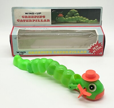 Vintage ,Wind-Up Creeping Caterpillar Raupe, Made in Hong Kong unbespielt in OVP