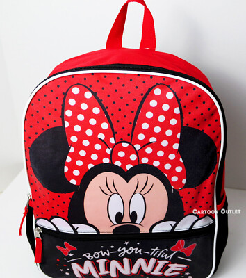 Vans Minnie Mouse Red and Black Polka Dot Backpack with big bow Amazon.com | Disney Minnie Mouse Large Travel Backpack  main image 4