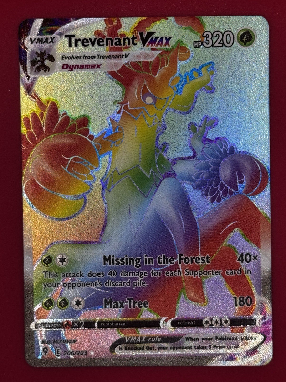 Pokémon Trevenant VMAX 206/203 Evolving Skies Secret Rare Full Art Holo 320 HP