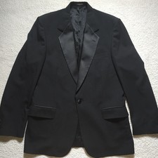Vtg Bill Blass Tuxedo Jacket 46R Black Wool Satin Peak Lapel Wool USA Union Made