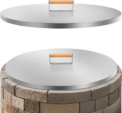 Fire Pit Lid round 30'' - Metal Firepit Lid with Wooden Handle for Patio Firepits