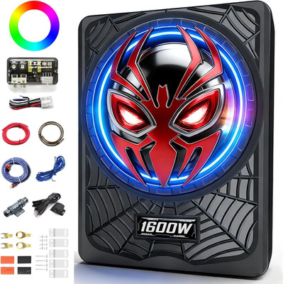 1600W Slim under Seat Car Subwoofer and Amp Package, Powered Subwoofer with Buil