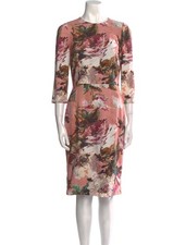 DOLCE & GABBANA Watercolor Floral Sheath Pink Dress 42 UK10 Lined leopard £1750
