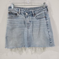 American Eagle Perfect Mini Skirt Size 4 Blue Jean Denim Fringe Festival Beach