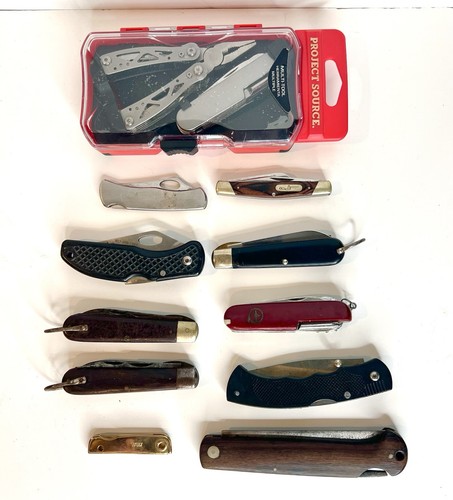 Buck, Camillus, Kutmaster,  M. Klein & Sons pocketknife lot and Bonus Multi-tool