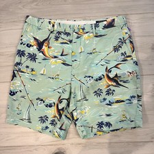 Polo Shorts Men 38 Mint Green Linen Blend Tropical Sailing Marlin Anglers Club