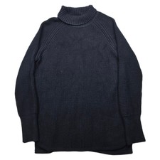 Banana Republic Waffle Knit Turtleneck Sweater Women Large Navy Blue Merino Wool