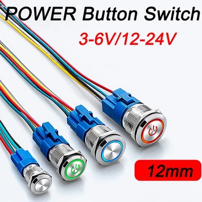 Ø12mm SmartSwitch 3V/6V 12V/24V LED Illuminated ON/OFF POWER Button Switch