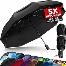 Windproof Travel Rain Umbrella, Black