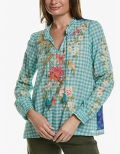 Johnny Was Workshop Nalina Ruffle Scarf Back Blouse Top Sz XL NWT