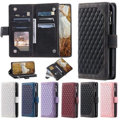 Strap Grid Leather Wallet Phone Case For iPhone 17 16 15 14 13 12 11 Pro Max Air
