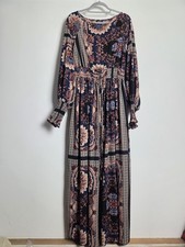 Boohoo Paisley Boho Maxi Dress Long Sleeve Shirred Waist Size UK 10 EU 38