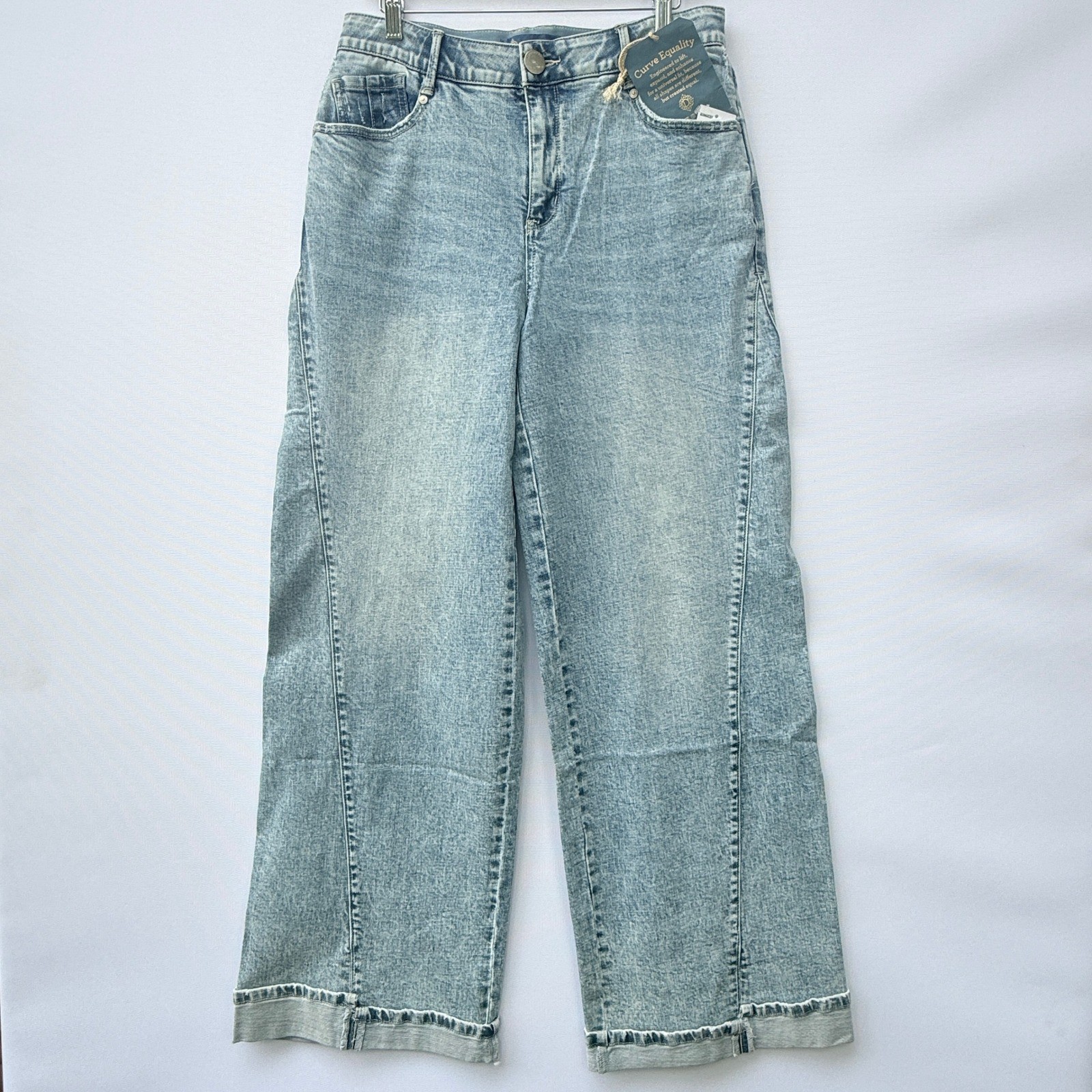 NEW Democracy Womens 10 Jeans Blue Absolution Skyrise Wide Leg Acid Wash Luxe