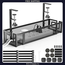 Under Desk Cable Management Tray No Drill Metal Mesh 15.75 Inch