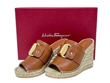 Salvatore Ferragamo Kamora Wedge Espadrille Women's Sandal Leather Brown Size 5