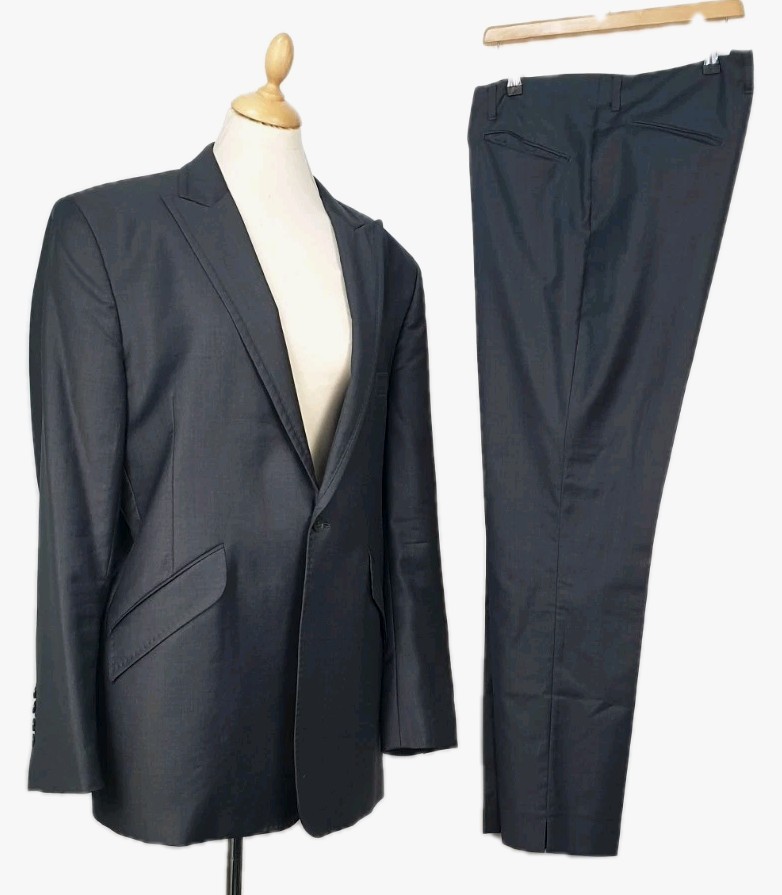 Men’s William Hunt Black Wool Trousers Suit Size UK Chest 44 Waist 38" VGC