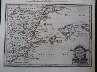 Kupferstich Karte - Kupferstich Valentia, Murcia cum insulis Majorca, Minorca et