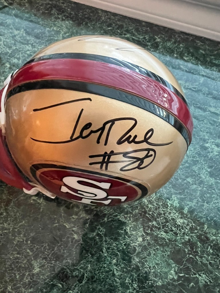 Jerry Rice #80 & Vernon Davis 49ers Signed Autographed Mini Helmet - PSA DNA