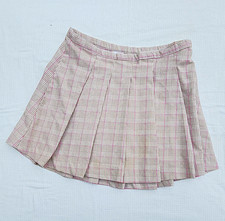 Wonder Nation Girls Pleated Plaid Skirt Beige Brown Pink 7-8Y 27 in Waist Y2k