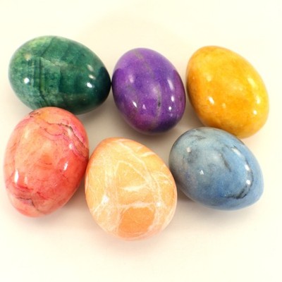 Alabester Eggs Set 6 Various Sizes Colors Polished Stones Hand Carved Vtg Italy