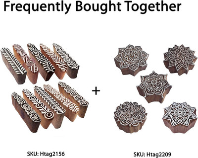 Wooden Stamps   Mehndi Print Blocks (Set of 10) & Mandala Pattern Stamps (Set of
