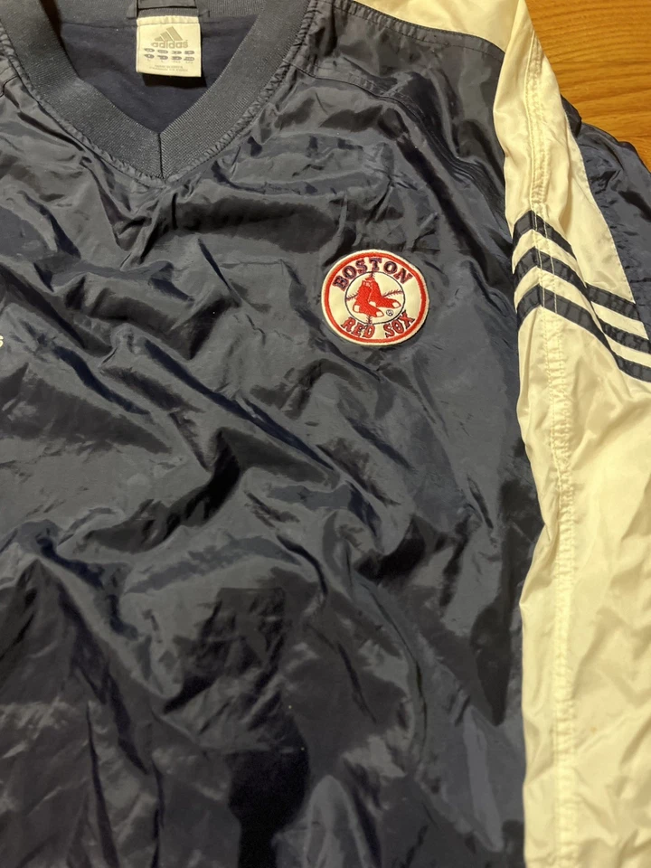 Pulôver de beisebol vintage Y2K Adidas Boston Red Sox MLB jaqueta corta-vento masculina grande - Imagem 3 de 4