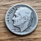 1947 - P Roosevelt Dime circulated  State 90% Silver 10c US Coin
