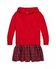 Polo Ralph Lauren Girls XL 16 Red Plaid Hoodie Sweatshirt Dress Preppy Tartan