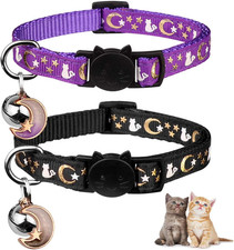 2PCS Breakaway Cat Collars with Bell Moons Stars Cute Kitty Adjustable Safe Kitt