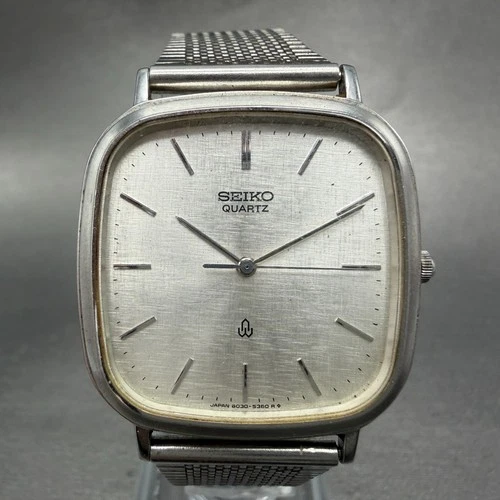 Seiko Watch Men 32mm Silver Dial Silver Tone Rectangle 6030-5300 New Battery