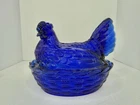 HTF Vintage Westmoreland Glass Large 8” Cobalt hen on a nest 2pcs