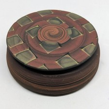 JIM KEMP SIGNED Vintage Studio Folk Art Pottery Handmade Trinket Box Dish Decor