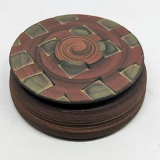 JIM KEMP SIGNED Vintage Studio Folk Art Pottery Handmade Trinket Box Dish Decor 