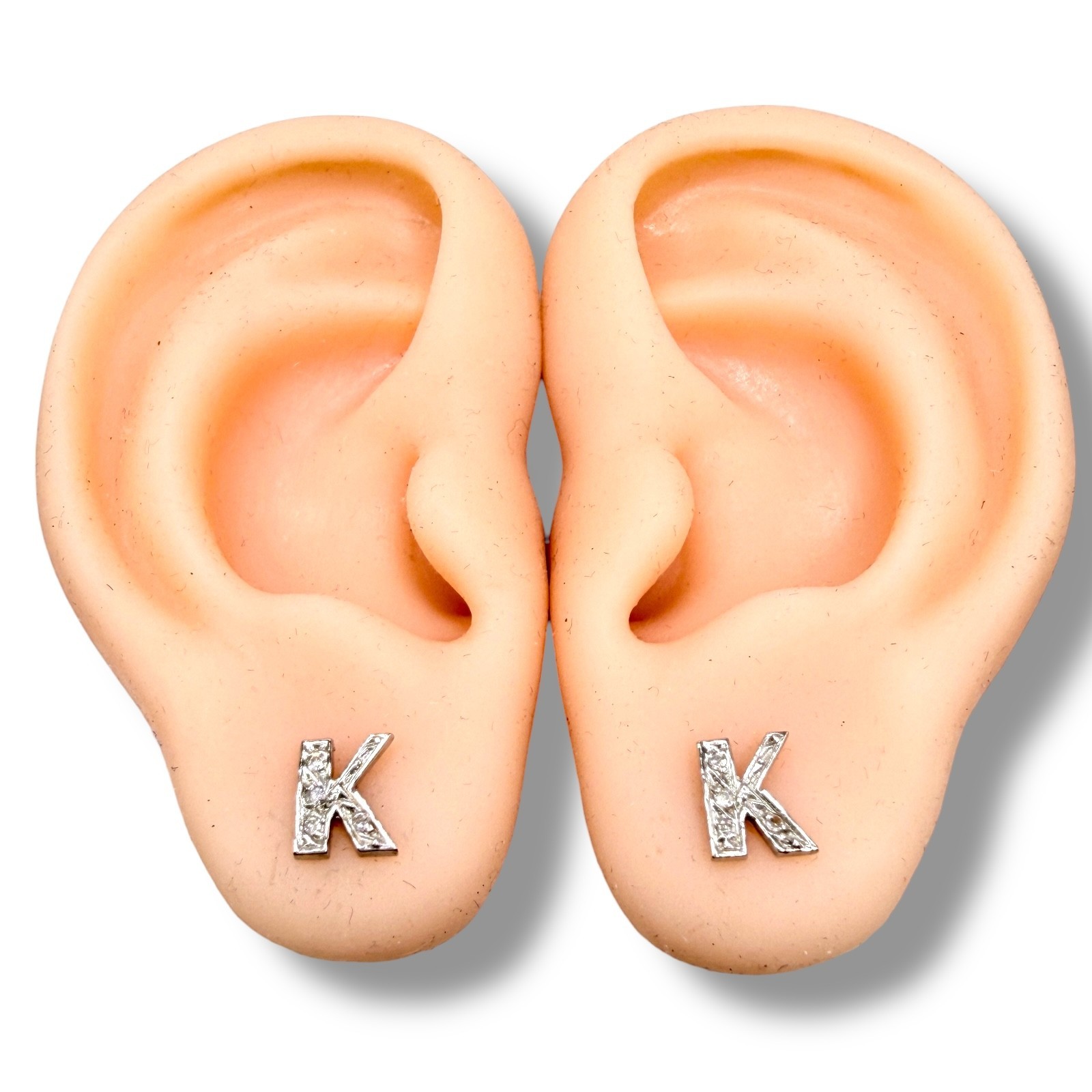 L Initial Block Letter Diamond Solid 14k White Go… - image 12