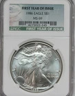 1986 Silver Eagle   NGC MS69 - NGC First Year of Issue Label (3022-245)