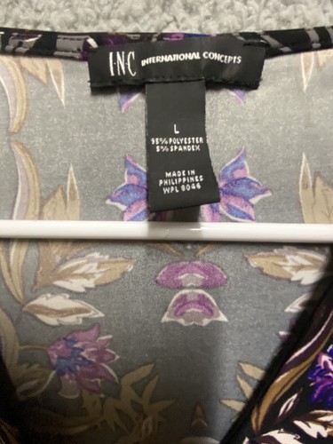 INC Shirt Womens L Black Purple Sleeveless Wrap Stretch V Neck Floral Blouse Top - Picture 3 of 10