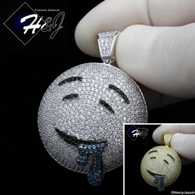 MEN 925 STERLING SILVER CUBIC ZIRCONIA GOLD PLATED DROOLING FACE PENDANT*S249