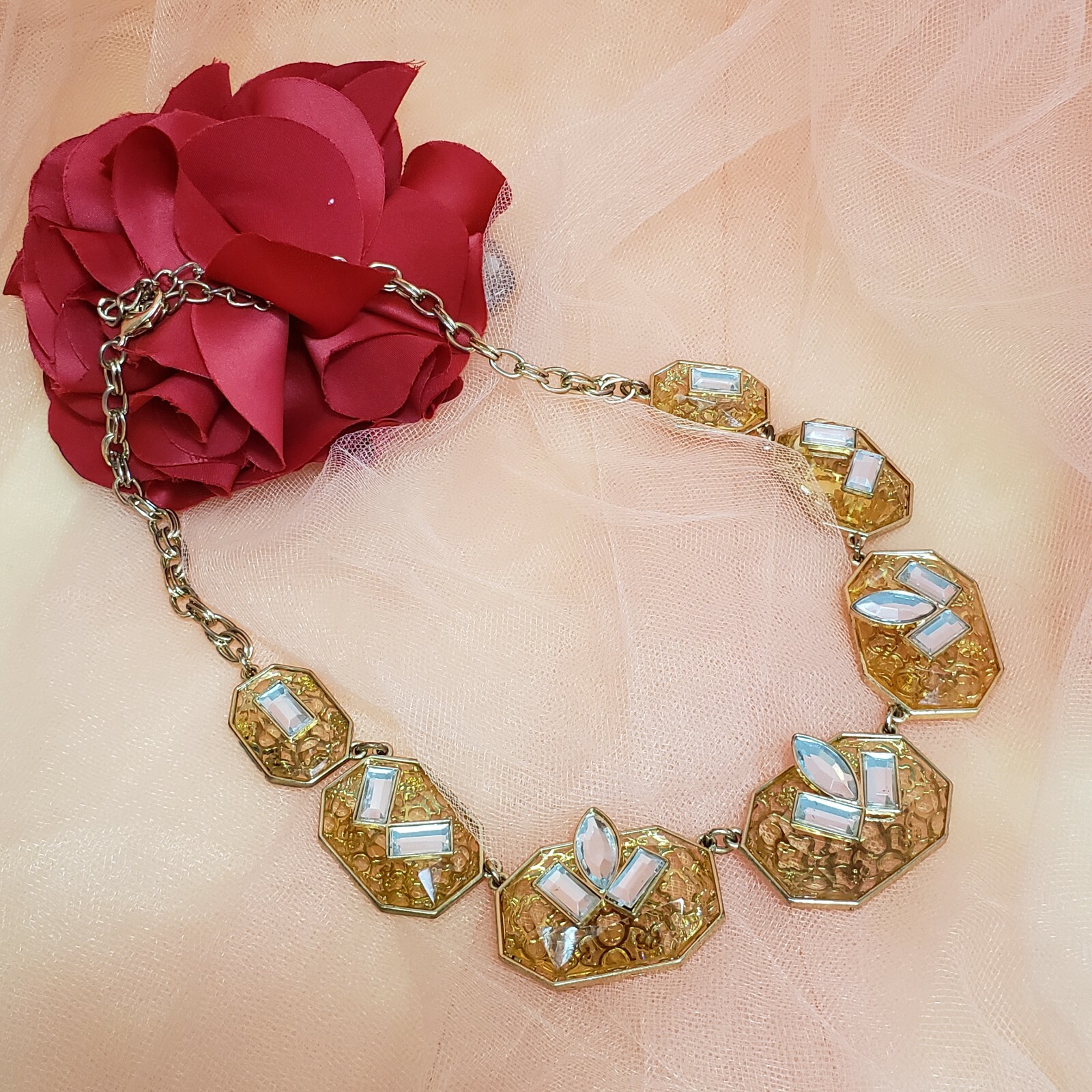 GOLD TONE RHINESTONE CHOKER STATEMENT COLLAR NECKLACE Trendy Insta BIB