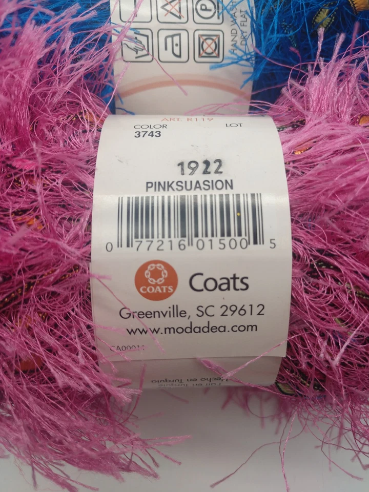 4 Skeins Mode Dea Fur Ever Yarn Eyelash Yarn Colors Blue Heaven  Pinksuasion - Image 4 of 4