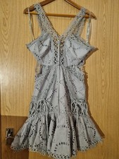New Women ASOS Feafoam Green Eyelet Lace Cutout Ruffle Mini Dress Size 12