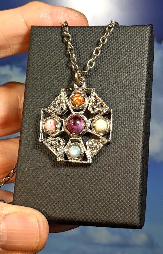 Colgante de ágata de cristal cruz celta milagro vintage, en caja. 30mm. Cadena 62cm Foto 2 de 4