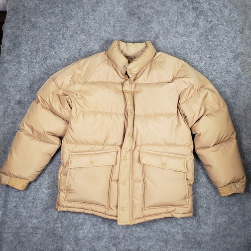 Vintage Down Puffer Coat Mens Medium Jacket Beige/Brown Read - Picture 2 of 15