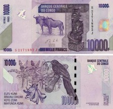 Democratic Republic of the Congo 10,000 francs 2020 UNC Antelope Birds (P103)