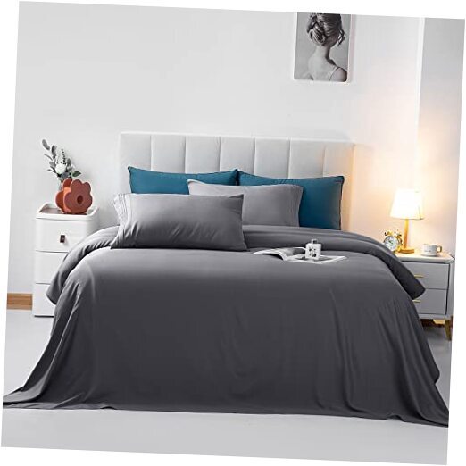 Size 4 Piece Sheet Set - 1800 Ultra-Soft Microfiber Bed Queen Dark Gray-44