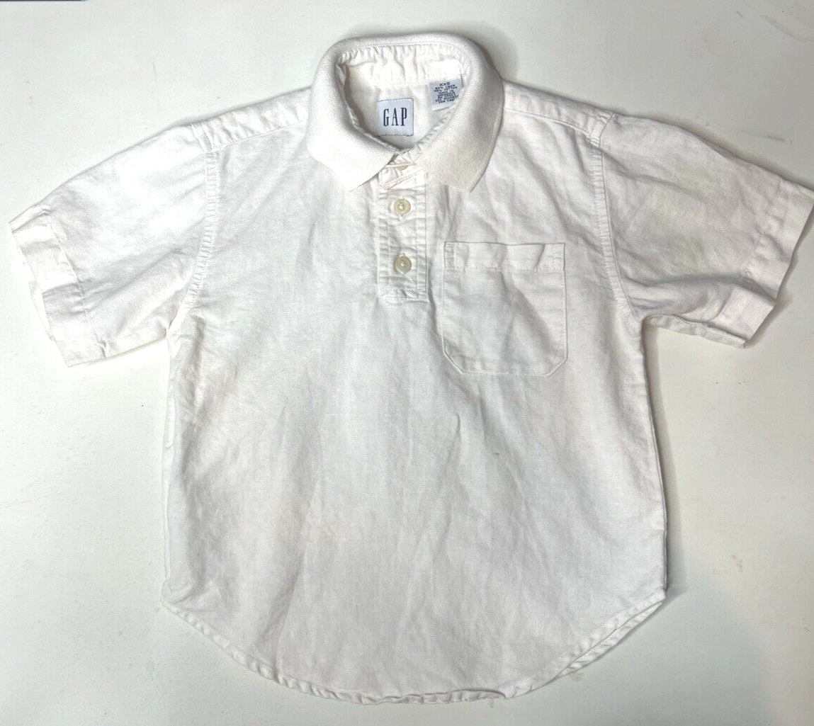 Vintage Baby Gap Toddler White Linen/Cotton Polo Top - Size XXS